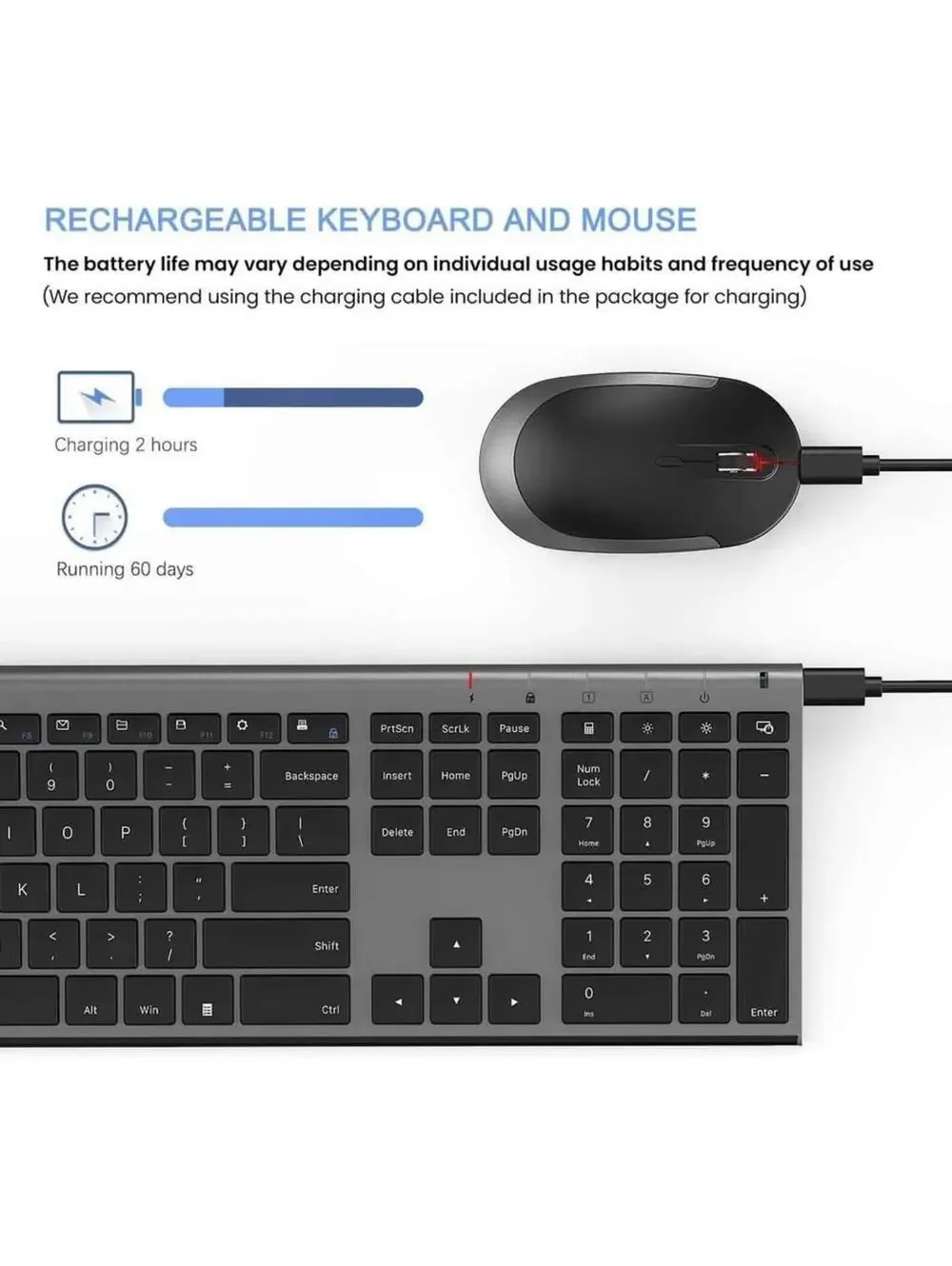 Vssoplor Wireless Keyboard & Mouse Combo Dark Gray Full Size - New in Box!